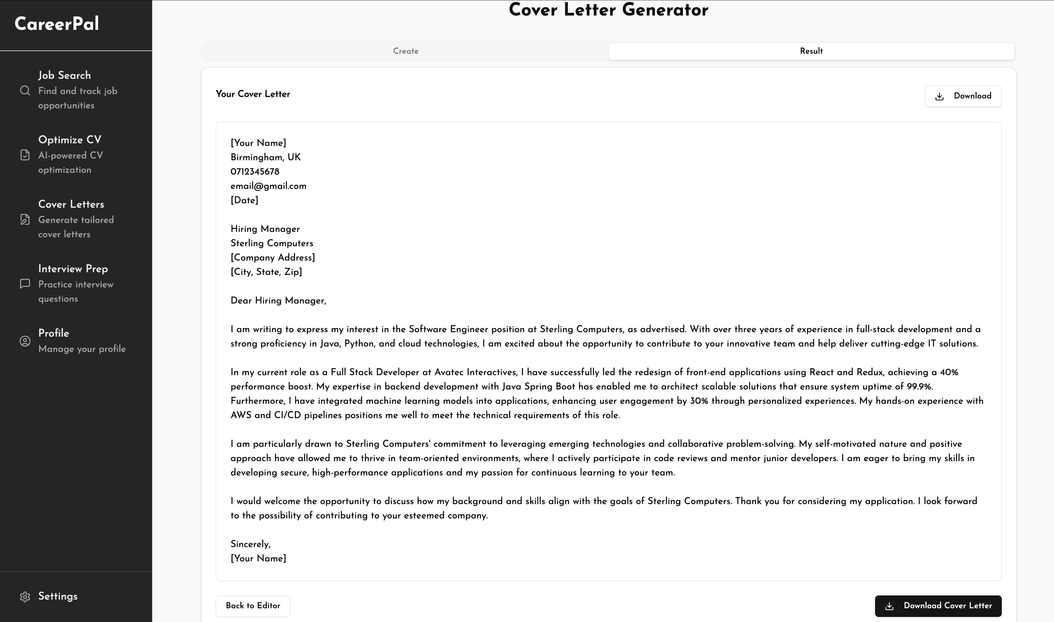Cover Letter Generator